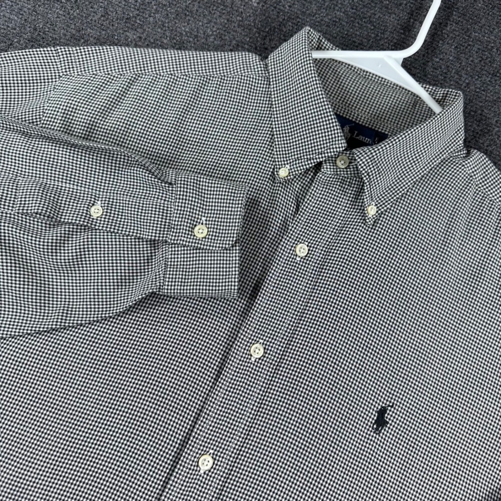 Ralph Lauren Button Down Mens 16.5 34/35 Black White Houndstooth Yarmouth Shirt